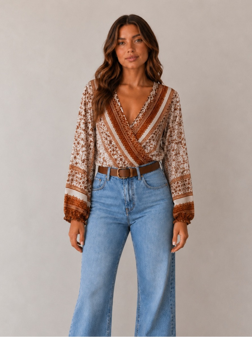 Blue B Collective Paisley Wrap Blouse Lg